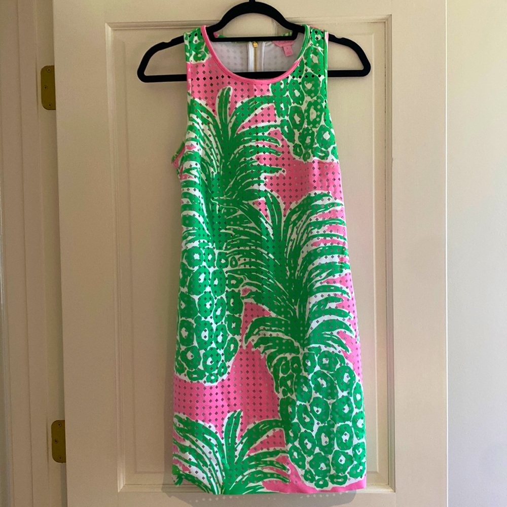 Lilly Pulitzer Loren Dress Pink Pout Flamenco Pineapple, with slip